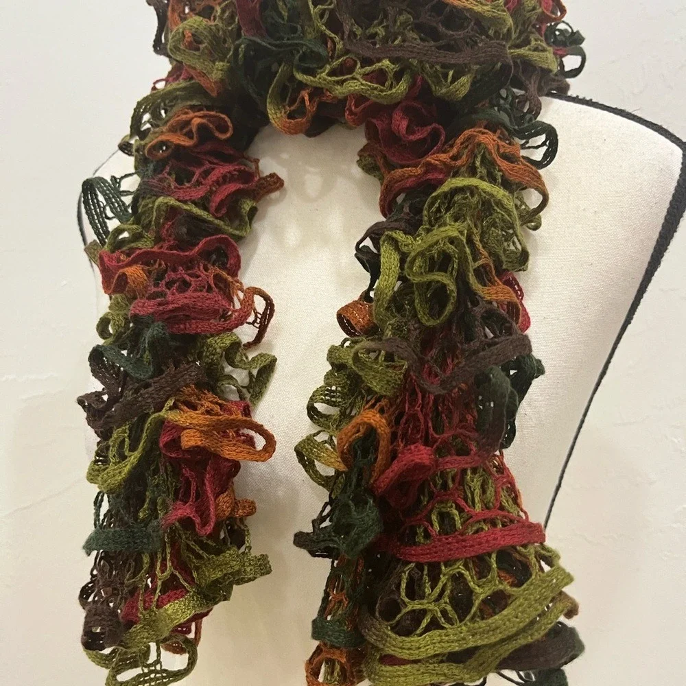 Unbranded Ruffle Scarf Womens OS Multi Color Good Crochet Mesh‎ Boho Spiral
